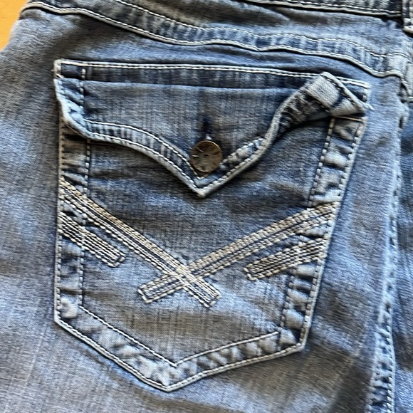 TK AXEL Vintage Boot Jeans Mens 38x32 Distressed Whiskers Faded Flap Pocket Logo - Picture 11 of 14